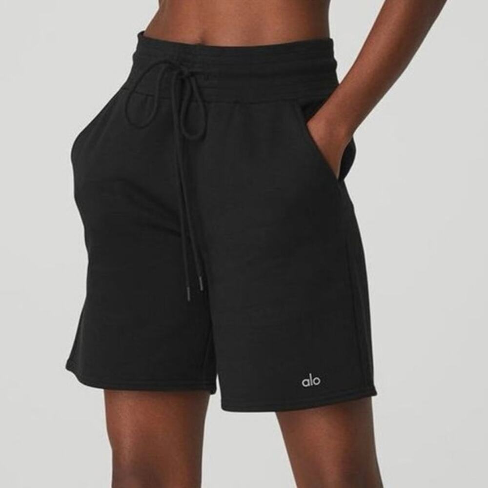 Alo Yoga High-Waist Easy Sweat Shorts Black Fleece Athleisure Lounge Size S